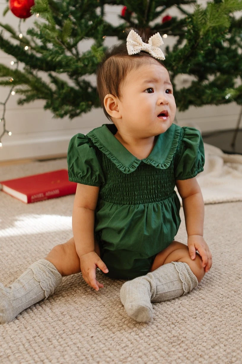 Baby Addie Romper In Green - FINAL SALE 1 Baby Addie Romper In Green - FINAL SALE