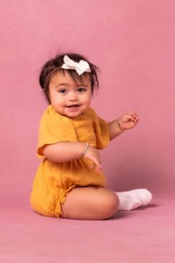 Baby Lennon Romper In Mustard -Fashion Clothing Store BabyLennonRomper Studio Spring24 4