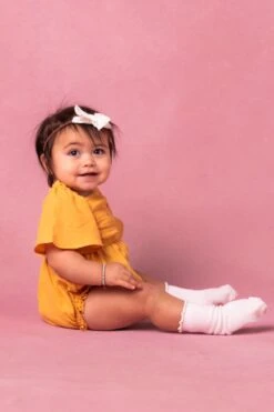Baby Lennon Romper In Mustard -Fashion Clothing Store BabyLennonRomper Studio Spring24 5