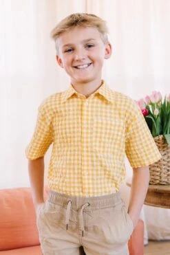 Briar Boys Shirt In Yellow Gingham - FINAL SALE -Fashion Clothing Store Briar mini boy Yellow 02 293636