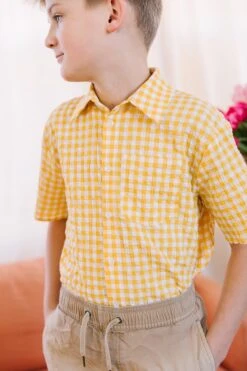 Briar Boys Shirt In Yellow Gingham - FINAL SALE -Fashion Clothing Store Briar mini boy Yellow 04 709344