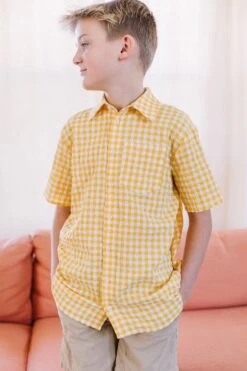 Briar Boys Shirt In Yellow Gingham - FINAL SALE -Fashion Clothing Store Briar mini boy Yellow 08 233834