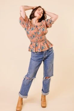 Elena Top In Brown Floral - FINAL SALE -Fashion Clothing Store ElenaTop Studio F23 5 877509