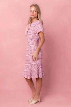 Eloise Dress In Pink Tweed -Fashion Clothing Store EloiseTweedPink 2copy2