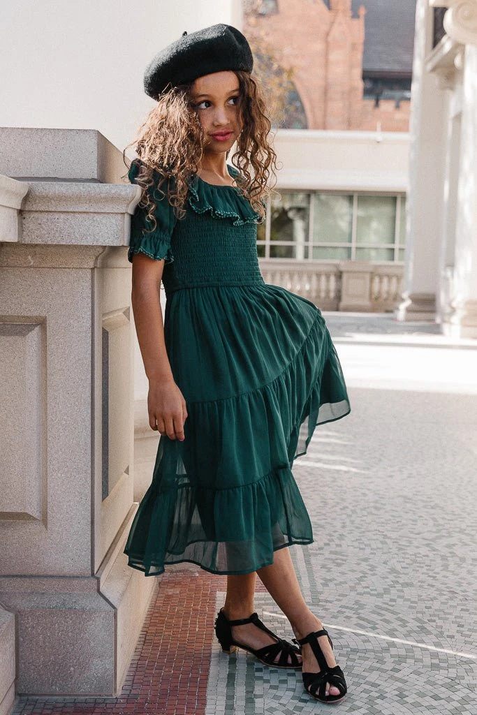 Mini Gracie Dress In Emerald Chiffon - FINAL SALE 2 Mini Gracie Dress In Emerald Chiffon - FINAL SALE - Image 2