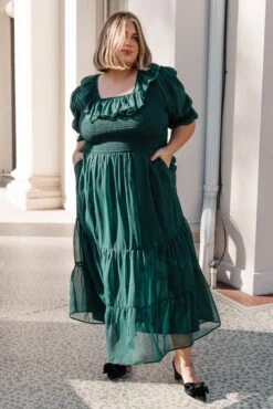 Gracie Dress In Emerald Chiffon - FINAL SALE -Fashion Clothing Store GracieEmerald Monson W23 16 231331