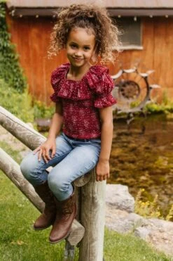 Mini Gracie Top In Wine Floral - FINAL SALE -Fashion Clothing Store GracieWineTop ConradRanch F23 05 558494