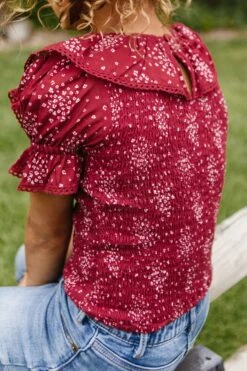 Mini Gracie Top In Wine Floral - FINAL SALE -Fashion Clothing Store GracieWineTop ConradRanch F23 07 607797