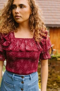 Gracie Top In Wine Floral - FINAL SALE