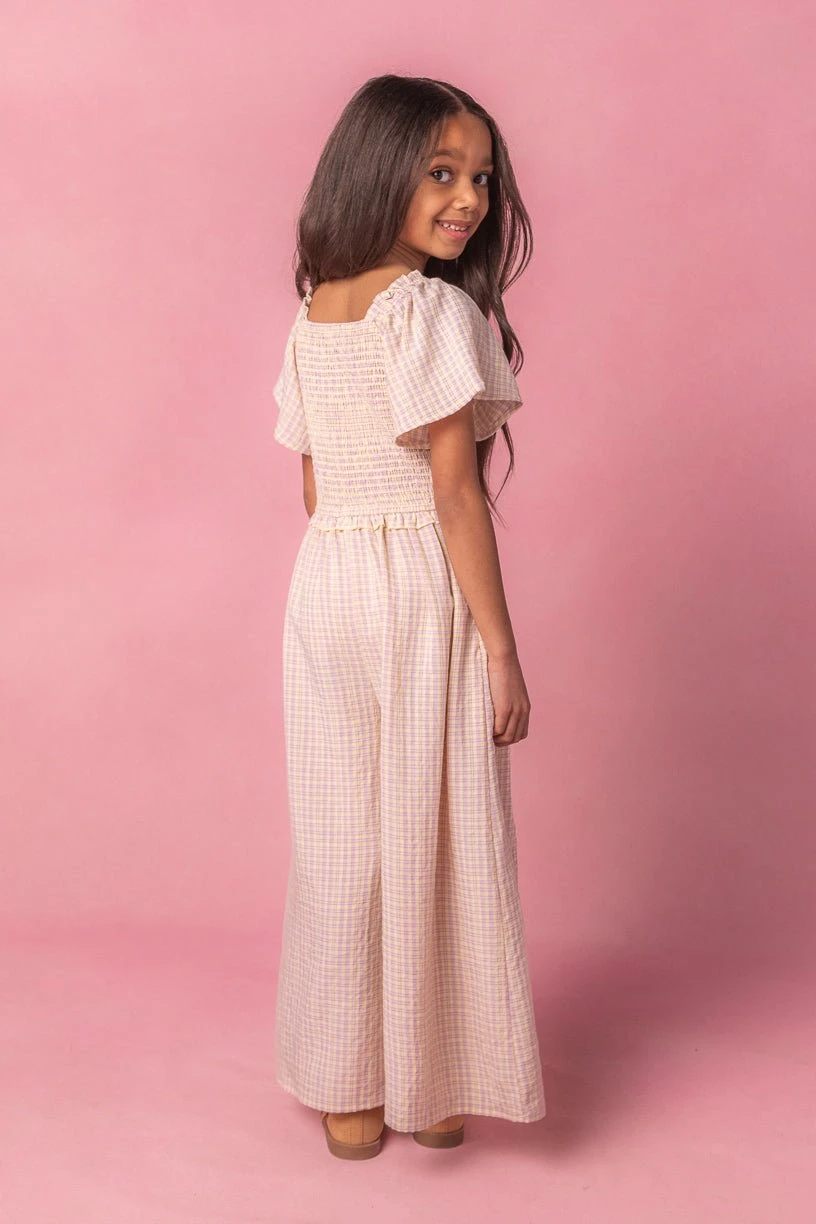 Mini Indie Jumpsuit In Lavender Gingham 3 Mini Indie Jumpsuit In Lavender Gingham - Image 3