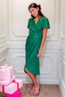 Lillie Dress In Metallic Green - FINAL SALE -Fashion Clothing Store LillieGreen TashHome H23 6 615892