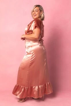 Maddie Dress In Apricot Crush Satin -Fashion Clothing Store MaddieApricot1 936827