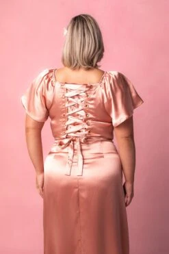 Maddie Dress In Apricot Crush Satin -Fashion Clothing Store MaddieApricot3 498474