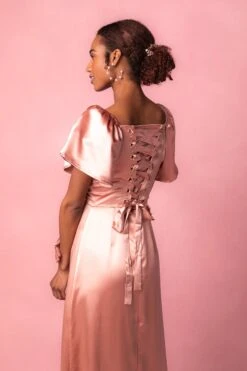 Maddie Dress In Apricot Crush Satin -Fashion Clothing Store MaddieApricot8 514314