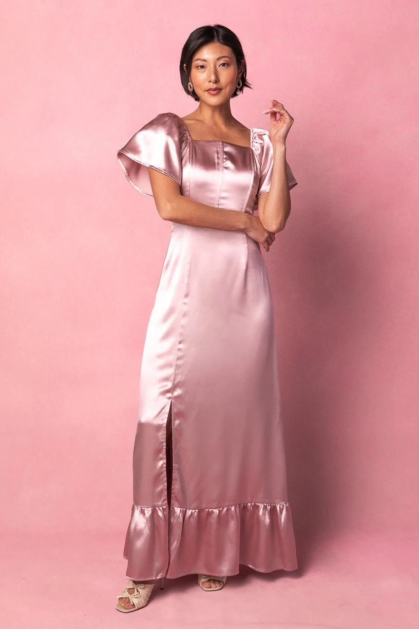 Maddie Dress In Blush Satin 1 Maddie Dress In Blush Satin