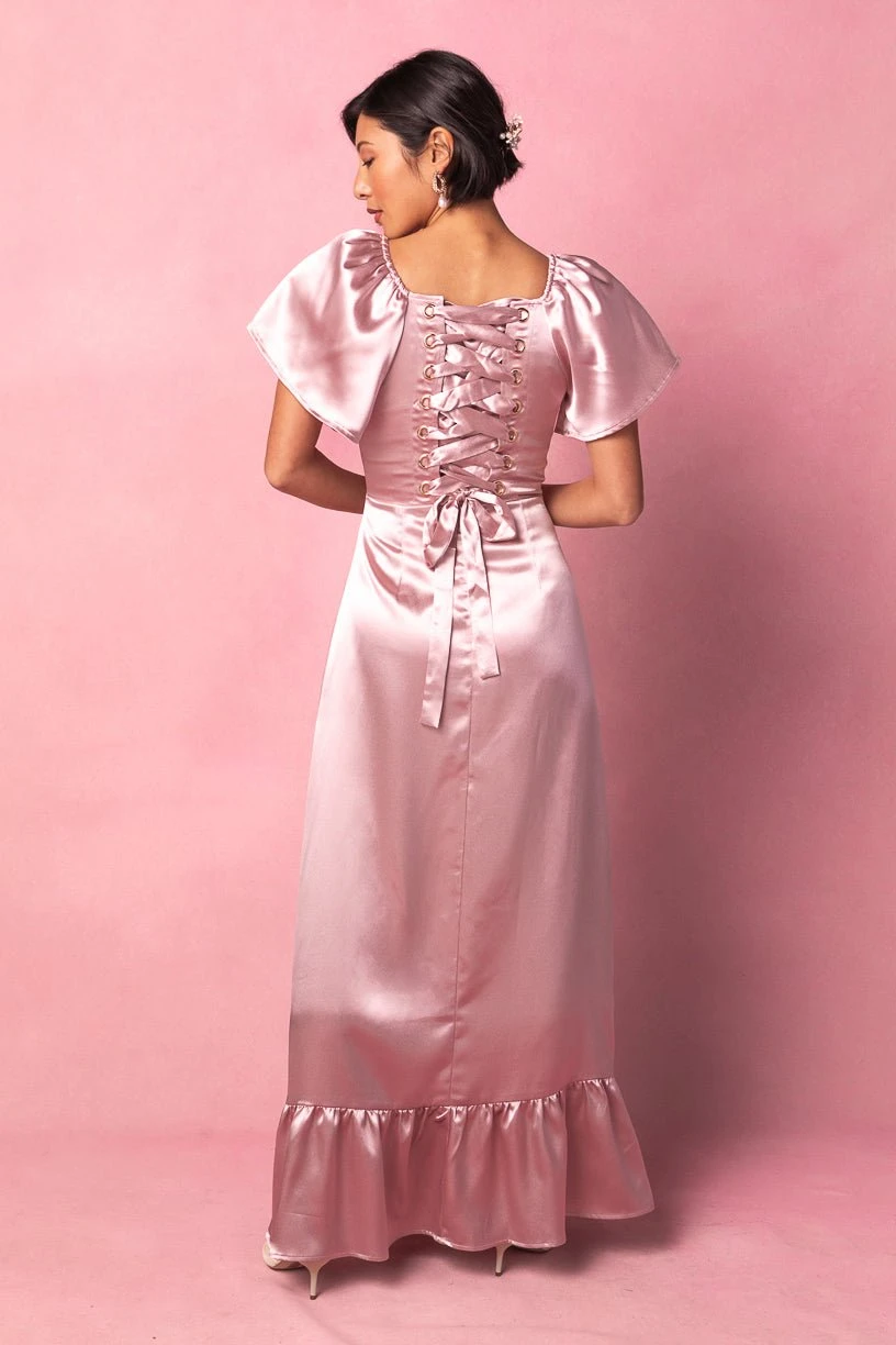 Maddie Dress In Blush Satin 6 Maddie Dress In Blush Satin - Image 6