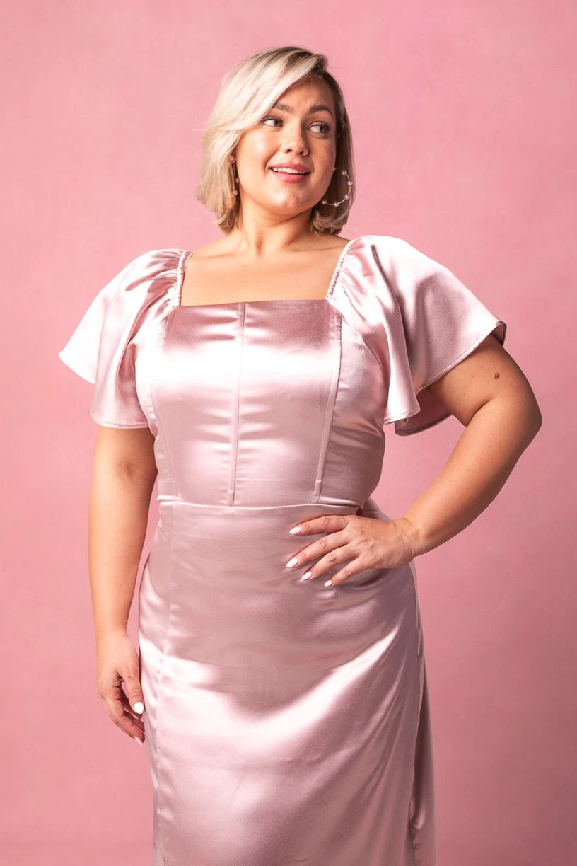 Maddie Dress In Blush Satin 10 Maddie Dress In Blush Satin - Image 10