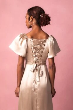Maddie Dress In Champagne Satin -Fashion Clothing Store MaddieChampagne3 260457