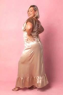 Maddie Dress In Champagne Satin -Fashion Clothing Store MaddieChampagne6 920565