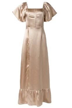 Maddie Dress In Champagne Satin -Fashion Clothing Store MaddieDressinChampagneSatin