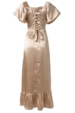 Maddie Dress In Champagne Satin -Fashion Clothing Store MaddieDressinChampagneSatin1