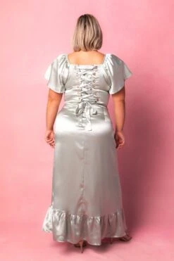 Maddie Dress In Sage Satin -Fashion Clothing Store MaddieSage2 123613