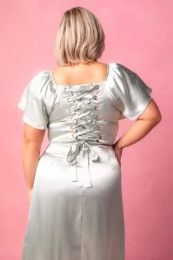 Maddie Dress In Sage Satin -Fashion Clothing Store MaddieSage3 713147