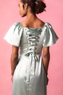 Maddie Dress In Sage Satin -Fashion Clothing Store MaddieSage7 722080