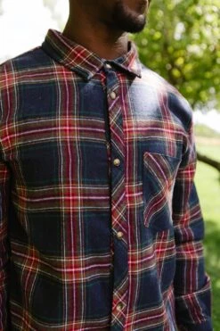 Madeline Men's Shirt In Navy Plaid - FINAL SALE -Fashion Clothing Store MadelineNavyPlaid4 795377