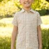 Madeline Boys Shirt In Tan Gingham - FINAL SALE