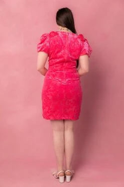 Nina Bow Dress In Pink Velvet -Fashion Clothing Store Nina 16
