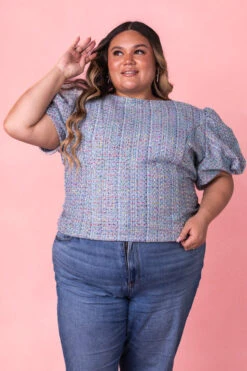 Roxie Top In Blue Tweed -Fashion Clothing Store RoxieBlueTop Studio Spring3 2