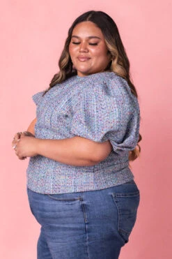 Roxie Top In Blue Tweed -Fashion Clothing Store RoxieBlueTop Studio Spring3 3