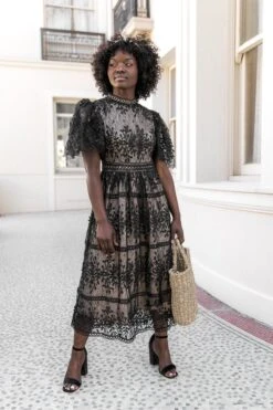 Sicily Dress With Flutter Sleeves In Black - FINAL SALE -Fashion Clothing Store Sicily Black Flutter 4 152117