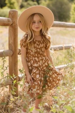 Mini Sienna Dress In Brown Floral -Fashion Clothing Store SiennaBrownFloralDress ConradRanch F23 05 319346
