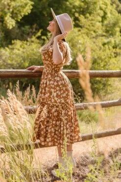 Sienna Dress In Brown Floral 19 Sienna Dress In Brown Floral -Fashion Clothing Store SiennaBrownFloralDress ConradRanch F23 11 554510