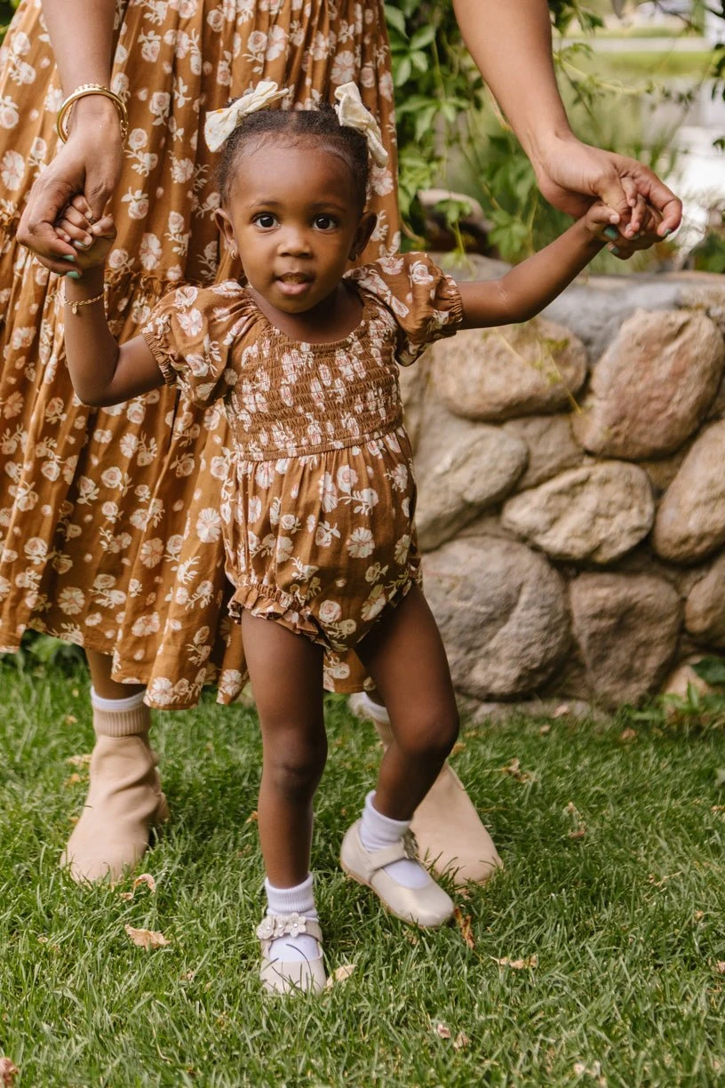 Baby Sienna Romper In Brown Floral - FINAL SALE 1 Baby Sienna Romper In Brown Floral - FINAL SALE