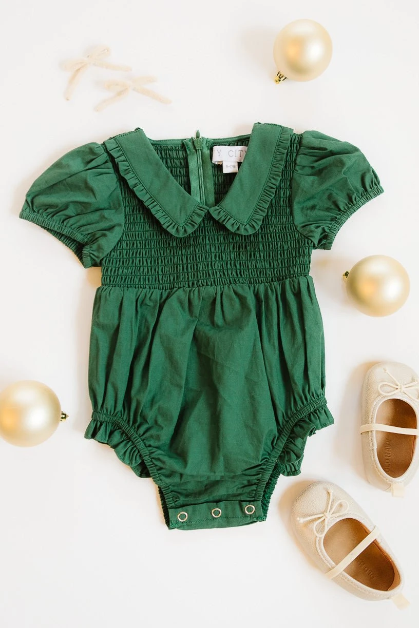Baby Addie Romper In Green - FINAL SALE 2 Baby Addie Romper In Green - FINAL SALE - Image 2