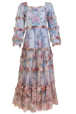 Catherine Dress In Blue Floral -Fashion Clothing Store catherine blue front 109352