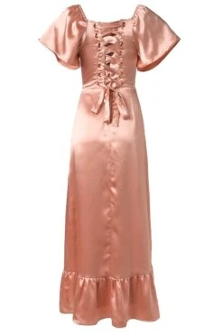 Maddie Dress In Apricot Crush Satin -Fashion Clothing Store ghostbrighten 2 713361