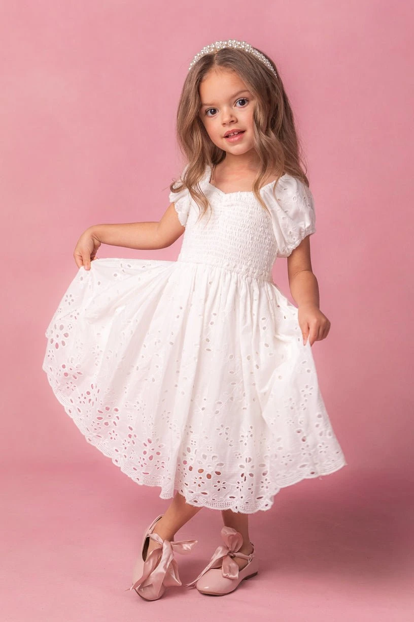 Mini Marigold Dress In White Eyelet 1 Mini Marigold Dress In White Eyelet