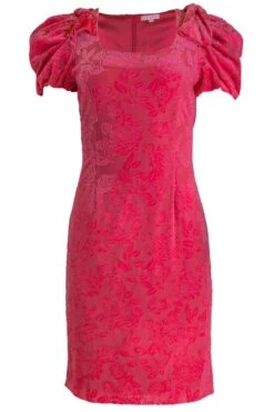 Nina Bow Dress In Pink Velvet -Fashion Clothing Store nina front 388108