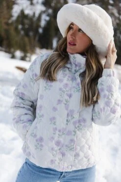 Quilted Jacket In Lavender Floral -Fashion Clothing Store pufferlavender 05 611146