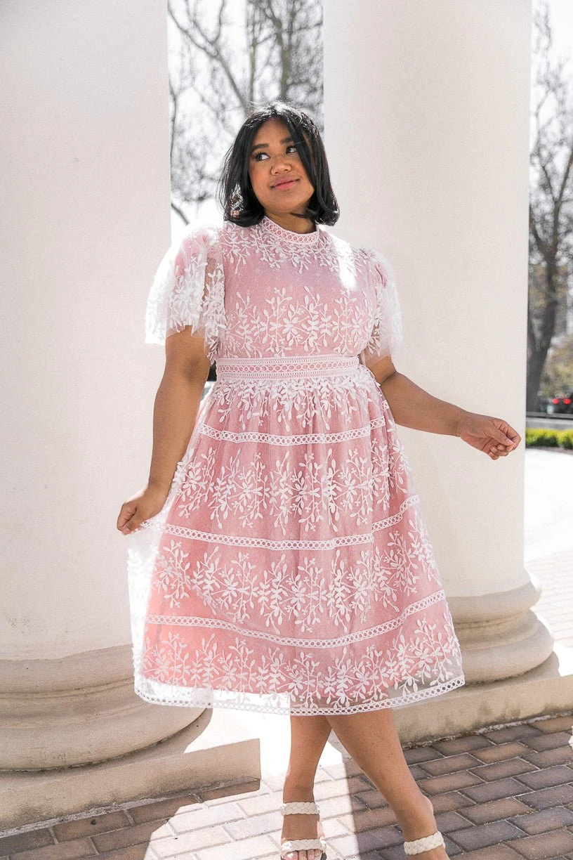 Sicily Dress With Flutter Sleeves In Pink - FINAL SALE 2 Sicily Dress With Flutter Sleeves In Pink - FINAL SALE - Image 2