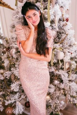 Starling Dress In Rose Gold Sequin -Fashion Clothing Store starling TashHome H23 15 191504