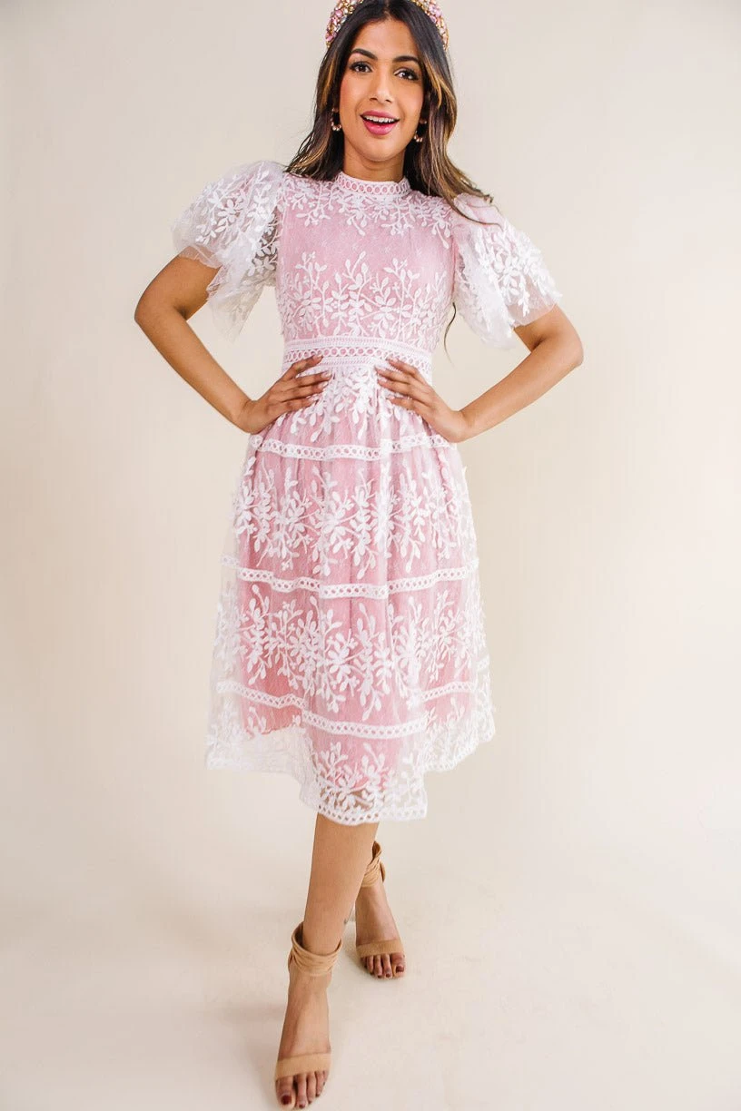 Sicily Dress With Flutter Sleeves In Pink - FINAL SALE 1 Sicily Dress With Flutter Sleeves In Pink - FINAL SALE