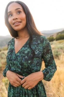 Laney Dress In Green Watercolor - FINAL SALE -Fashion Clothing Store web FALL Lyla Laney 2034 689200