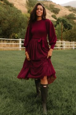 Cosette Midi Dress In Wine - FINAL SALE -Fashion Clothing Store web cosettewine 2