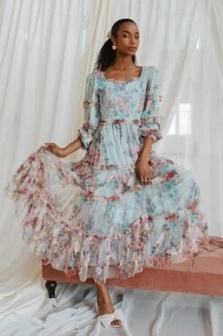 Catherine Dress In Blue Floral -Fashion Clothing Store web lovers3 04