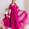 Whimsical Dress With Sweetheart-Neck In Fuchsia - FINAL SALE